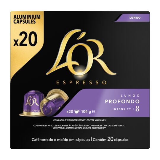 20 Capsules Espresso Lungo Profondo L'OR Compatibles Machines Nespresso (Intensité 8)